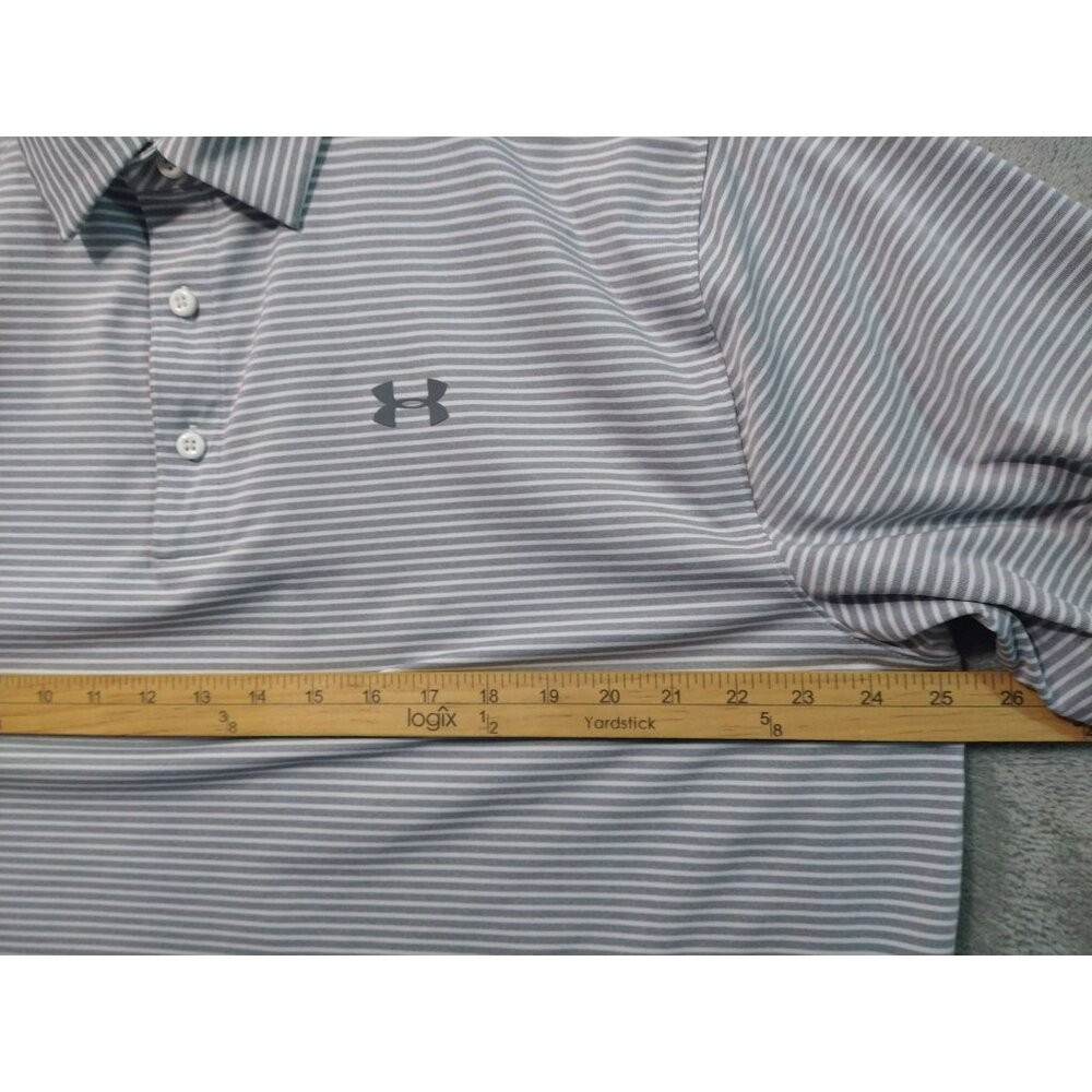 Under Armour UA Shirt Mens 2XL Gray Striped Polo Loose HeatGear Short Sleeve - Picture 4 of 8